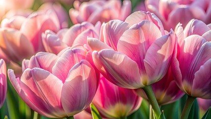 Obraz premium A delicate dance of sunlight and petal, capturing the gentle grace of pink tulips in bloom.