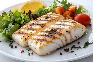 grilled salmon steak with vegetables, Generative AI