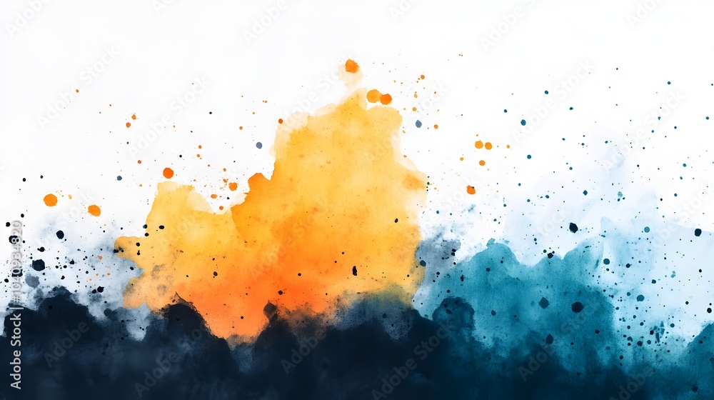 Poster abstract watercolor splashes blending dynamically with sharp angular obstacles conveying a sense of 