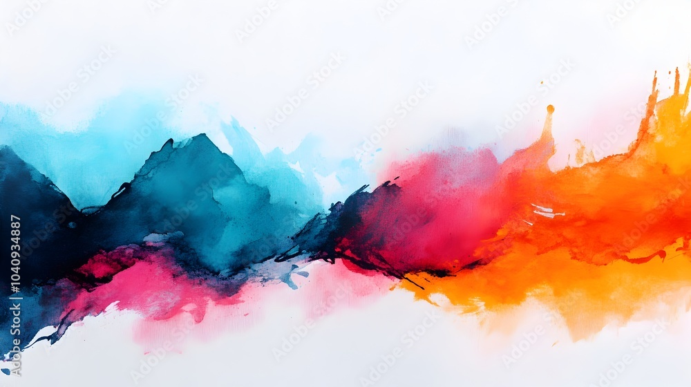 Poster abstract watercolor painting with colorful splashes and blends seamlessly interacting with sharp ang