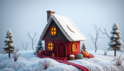 Naklejka premium A Cozy Knitted House Inspired by Scarf Designs