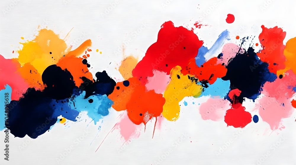 Poster fluid watercolor splashes interrupted by bold angular geometric shapes and obstacles evoking a sense