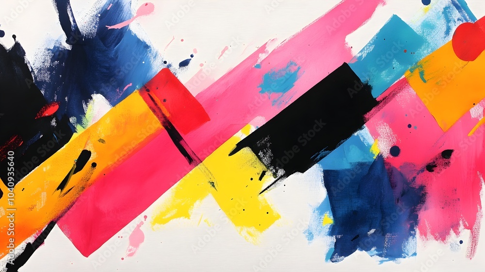 Poster disruptive fluid watercolor splashes colliding with geometric obstacles creating a visually striking