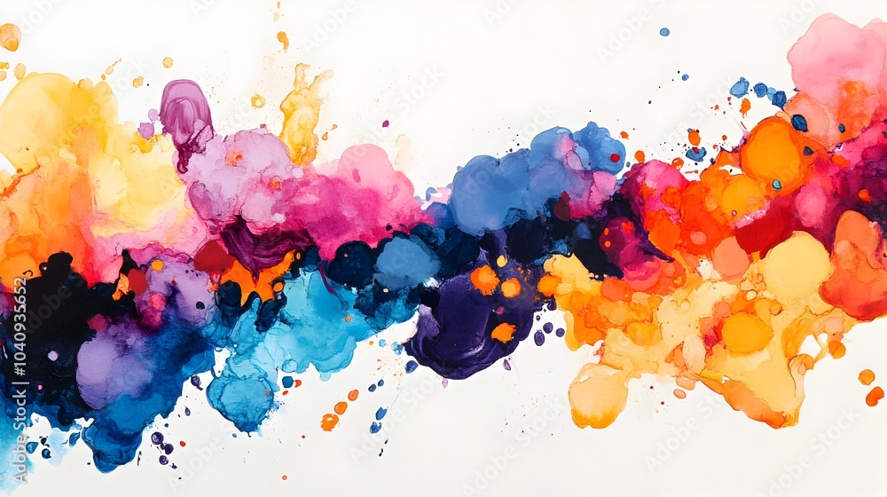 Poster fluid watercolor splashes dynamically colliding with bold geometric obstacles creating a visually st