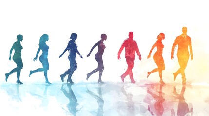 Obraz premium Human Silhouette Expanding into Multiple Figures Symbolizing Personal Growth Transformation and Limitless Potential Flat Design on White Background