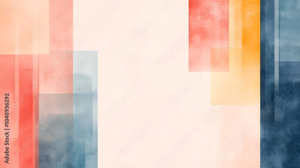 Poster faded watercolor splashes in abstract geometric forms with soft blurred edges create a visually stri