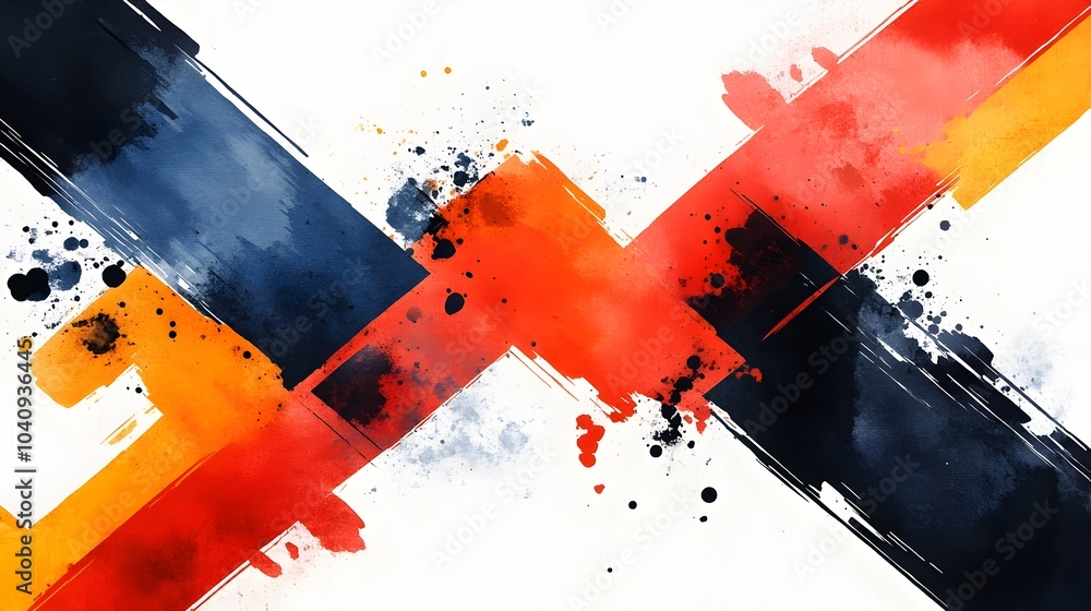 Poster chaotic watercolor splashes blocked by sharp dynamic geometric forms create an expressive energetic 