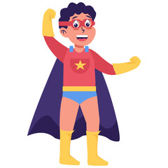 Children Boy Superhero Character in Cartoon Style. Vector Illustration.