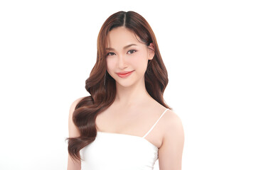 Beautiful young asian woman with clean fresh skin on white background, Face care, Facial treatment, Cosmetology, beauty and spa, Asian women portrait.