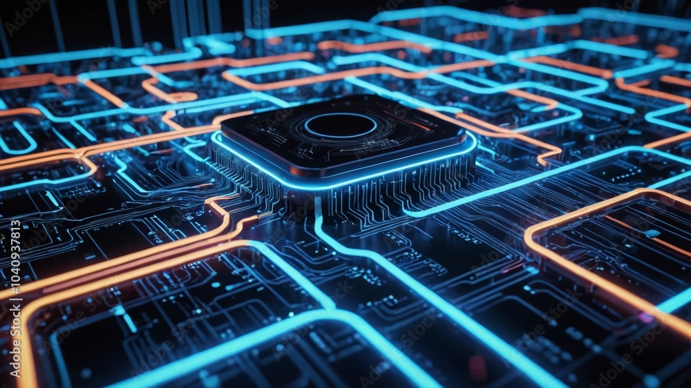 Poster a futuristic, abstract design features swirling clouds of coded information, illuminated circuitry, 