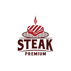 Barbecue Steak Vintage Classic Logo Design for Premium Meat Shop or Butchery logo design
