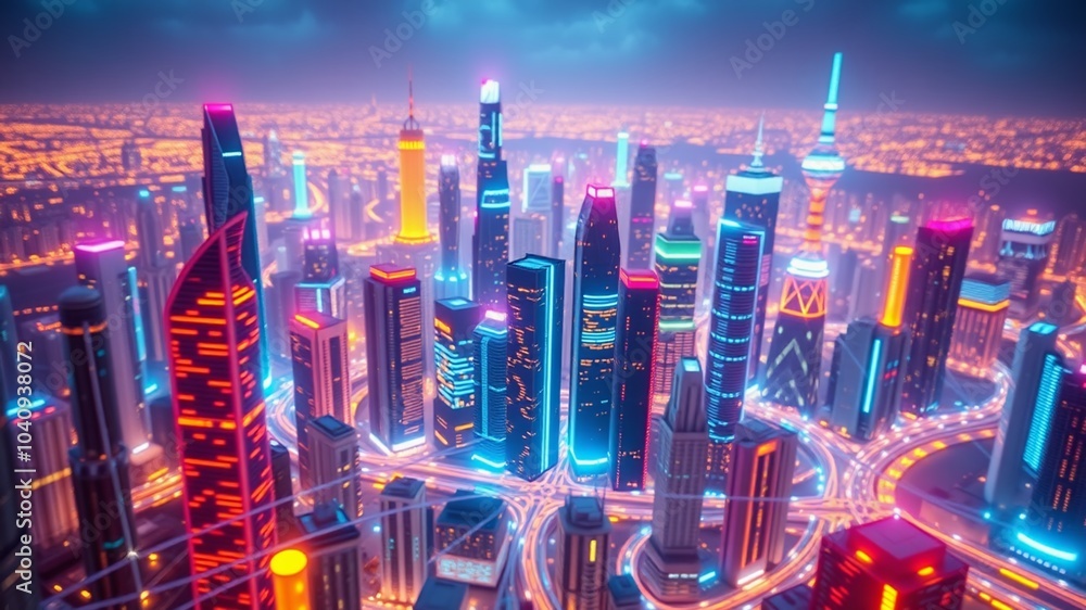 Poster a futuristic cityscape illuminated by a network of interconnected data streams and virtual nodes, sy