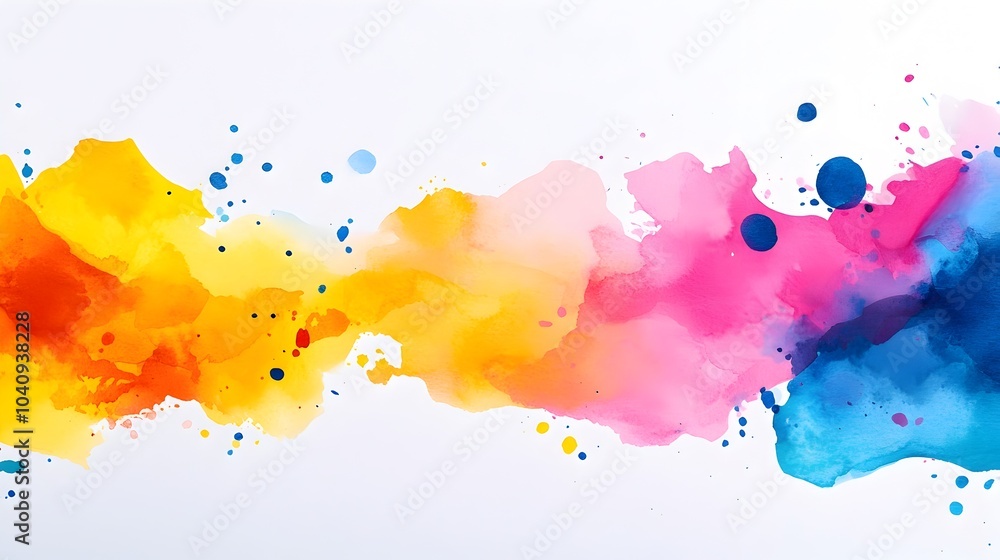 Poster vibrant watercolor splashes gracefully flowing into solid geometric forms creating a captivating con