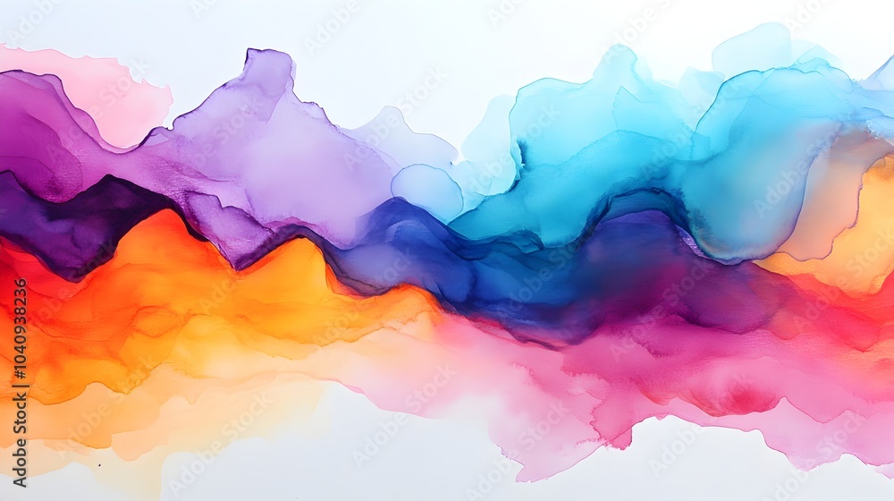 Poster vivid watercolor splashes flowing and blending seamlessly with solid geometric forms creating a dyna