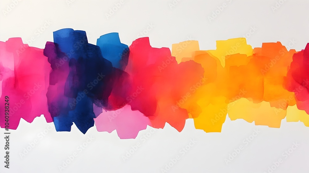Poster captivating abstract artwork featuring vivid watercolor splashes seamlessly blending with solid geom