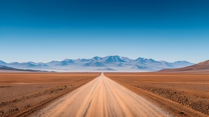 Fototapeta premium Expansive desert landscape with an oil pipeline infrastructure stretching across the arid terrain under a clear atmospheric blue sky Industrial energy transportation and distribution concept