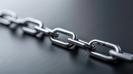 Obraz premium close up view of shiny metal chain links, showcasing their interconnection and strength. image highlights reflective surface and intricate details of chain, evoking sense of security and durability