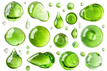 Vibrant Green Gel Blobs, Droplets, and Bubbles