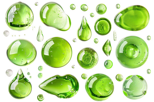 Vibrant Green Gel Blobs, Droplets, and Bubbles