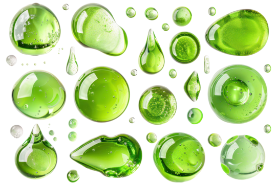 Vibrant Green Gel Blobs, Droplets, and Bubbles