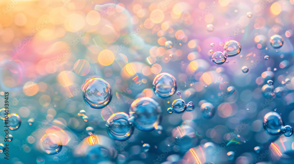 Poster a close-up of bubbles underwater reflects vibrant colors and light, creating a dreamy and abstract v