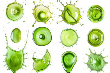 Vibrant Green Liquid Splashes and Shapes