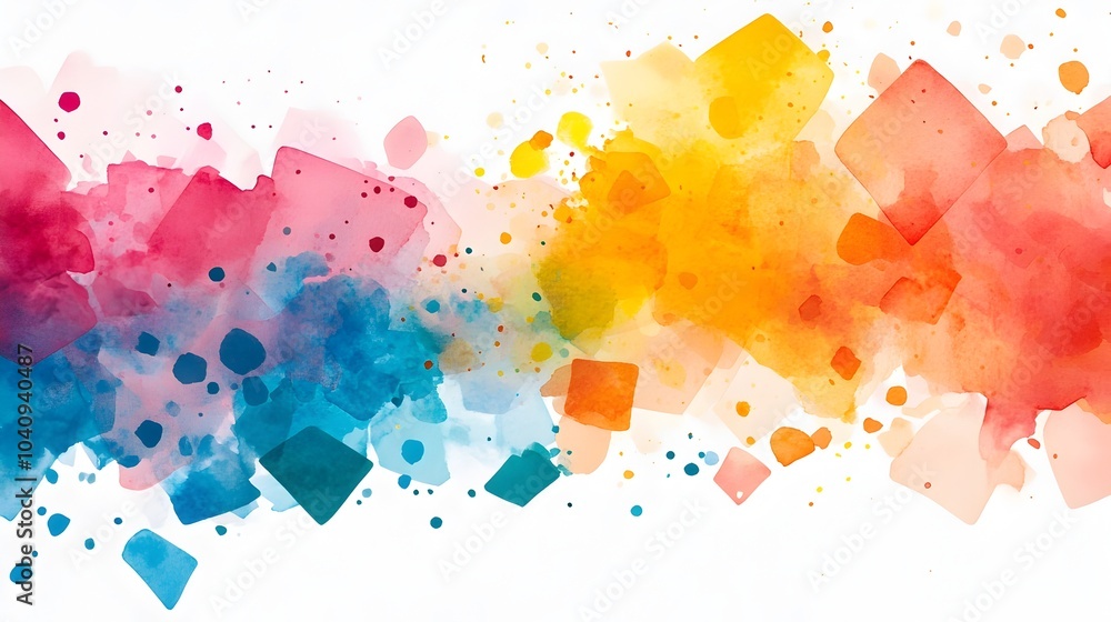 Poster multicolored watercolor splashes colliding with transparent geometric barriers in midair creating an