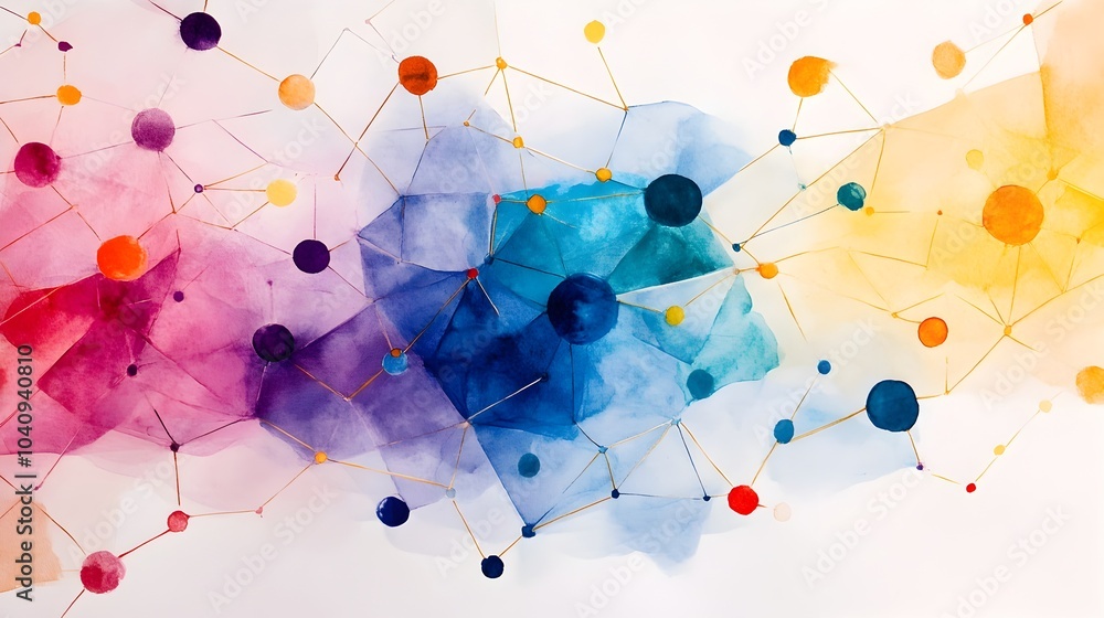Aufkleber geometric obstacles disrupted by fluid watercolor splashes a dynamic abstract representation of tran
