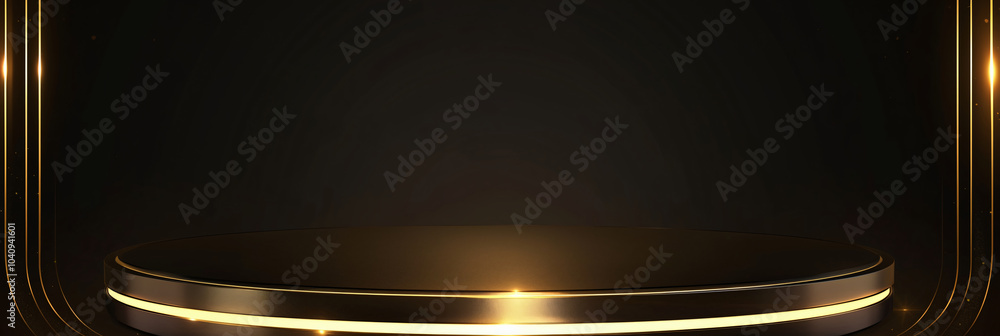 Poster a sleek stage with a golden circular platform illuminated by soft lighting creates an elegant settin