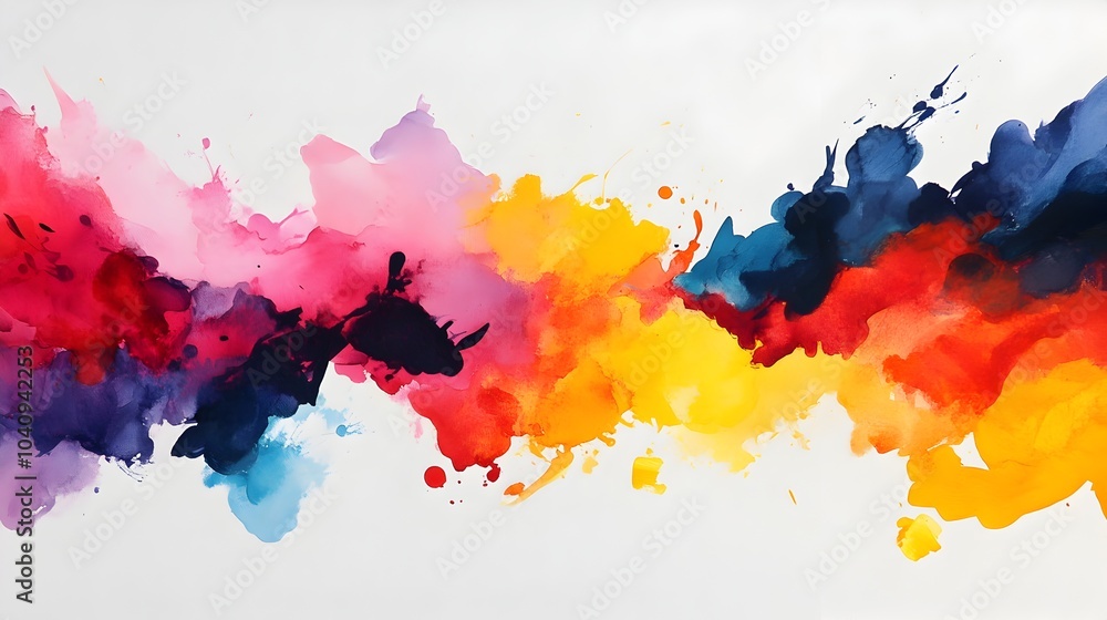 Poster vibrant watercolor splashes colliding and flowing against angular geometric obstacles in a dynamic v