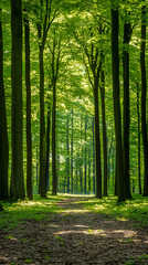 Obraz premium Serene pathway through lush green forest