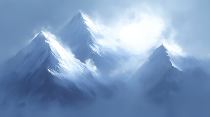 Obraz premium Misty dawn over serene peaks