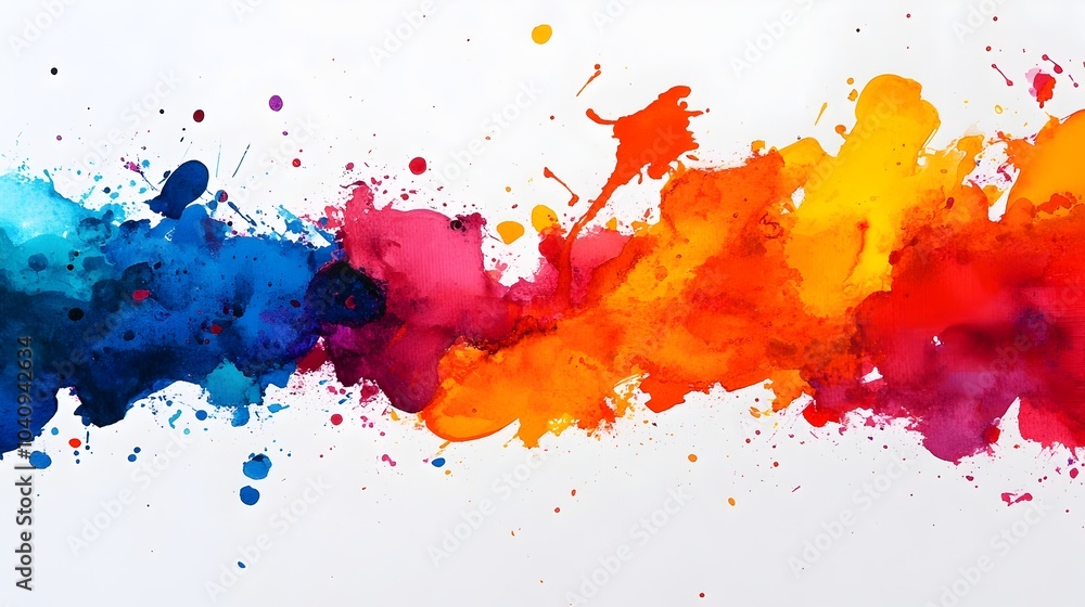 Poster vibrant watercolor splashes blending and merging with abstract barrier like forms creating a visuall