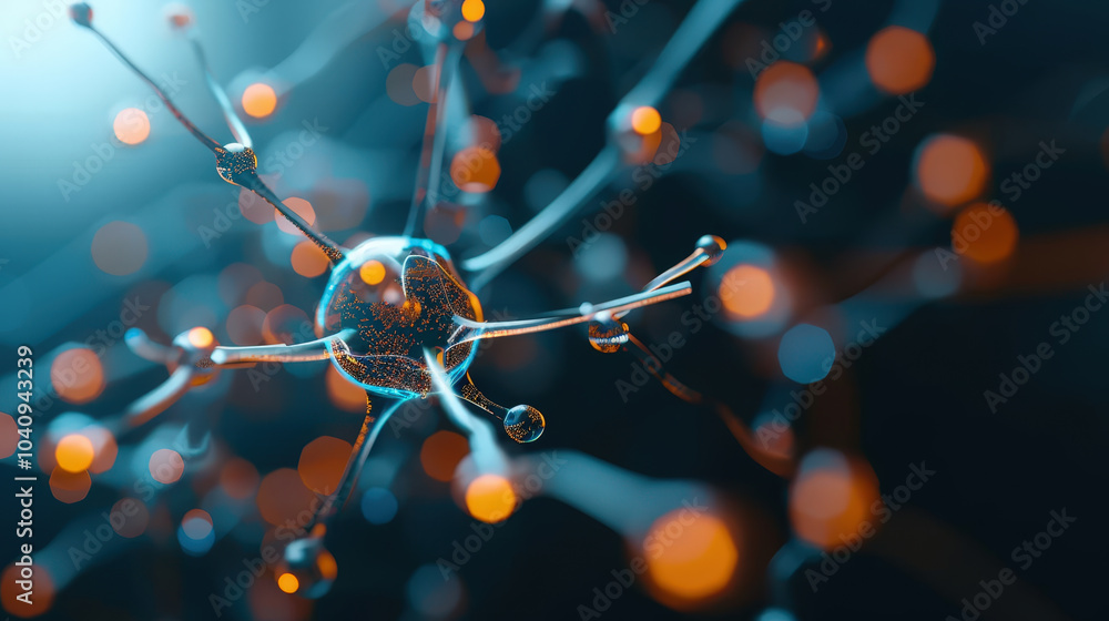 Poster futuristic network of glowing nodes interconnected by delicate strands creates mesmerizing visual. t