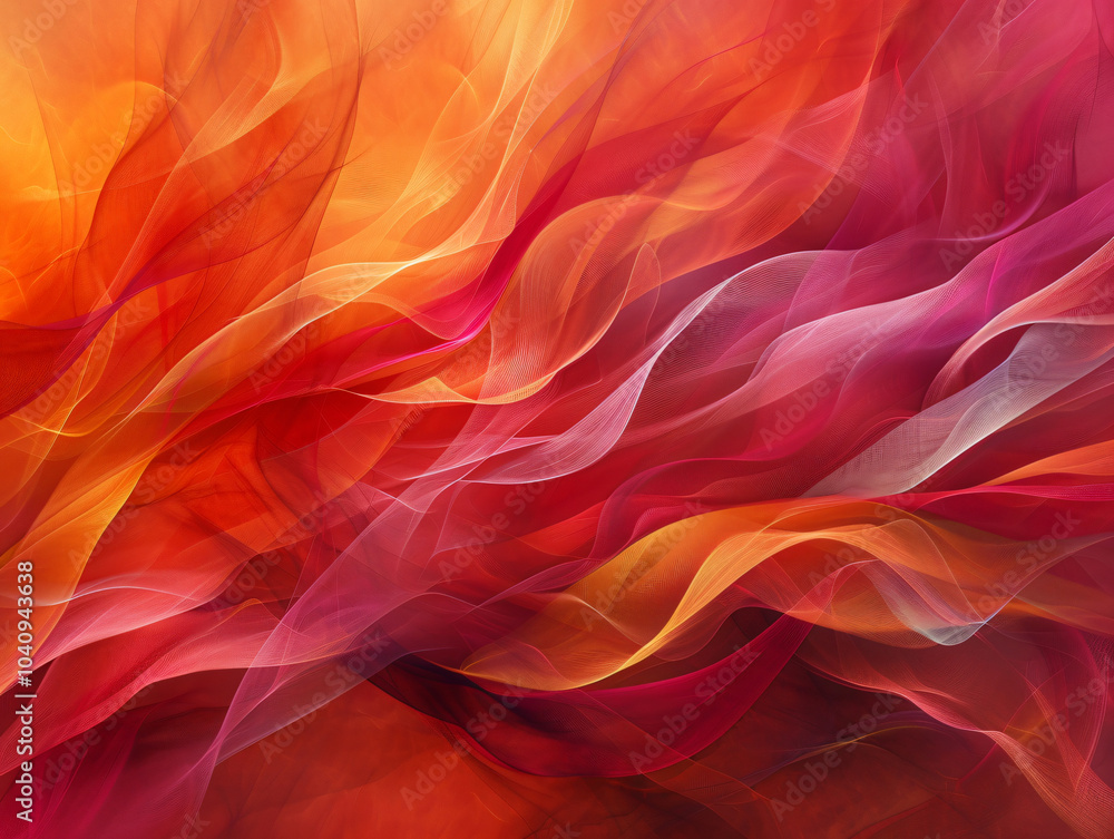 Poster an abstract design showcases flowing layers of red and orange hues, creating a vibrant and dynamic v