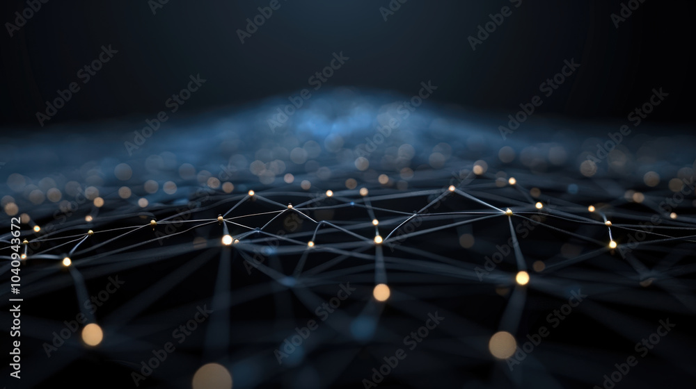 Poster futuristic tech grid of glowing nodes and lines creates mesmerizing visual effect, showcasing networ