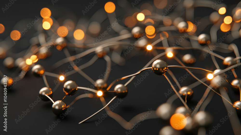 Poster futuristic technology featuring grid of glowing nodes and interconnected lines, creating mesmerizing