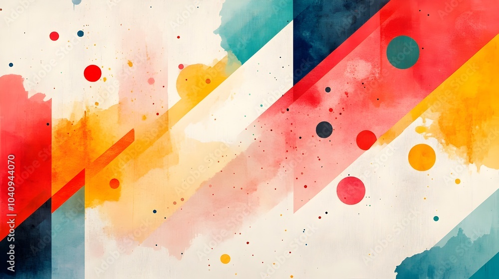 Poster vibrant watercolor splashes interwoven with geometric obstacles creating a dynamic visual barrier th