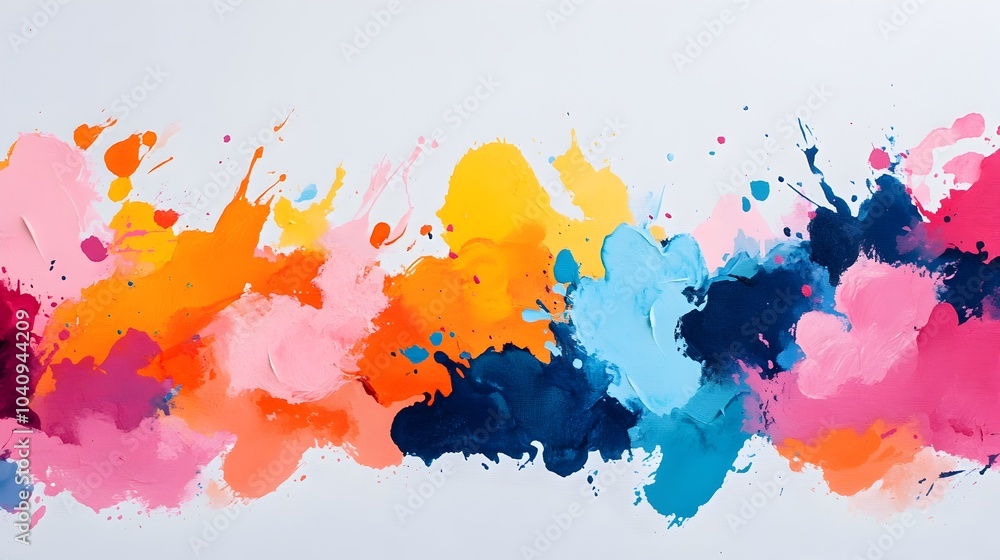 Poster vibrant colorful watercolor splashes colliding and converging with abstract obstacles in a dynamic b