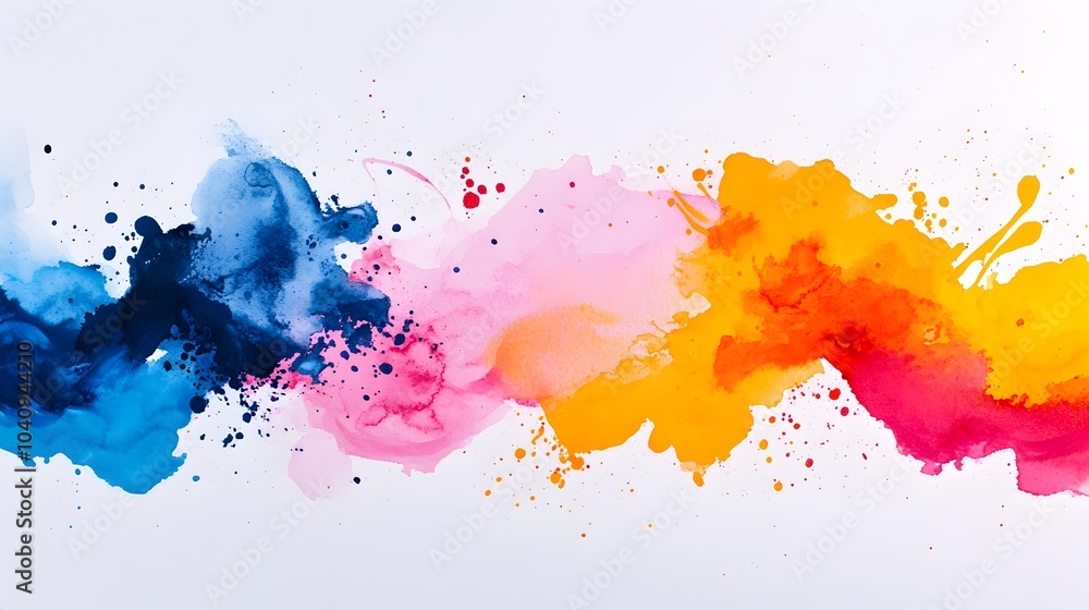 Poster dynamic and expressive watercolor splashes colliding with abstract obstacles in a burst of vibrant e