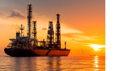 Obraz premium Majestic Oil Tanker Docked at Refinery Port at Sunrise A Stunning Scene of Industrial Prowess and Nautical Elegance as the Day Begins