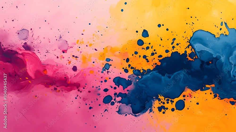 Poster bright and captivating watercolor splashes transforming into chaotic disruptive obstacles that creat