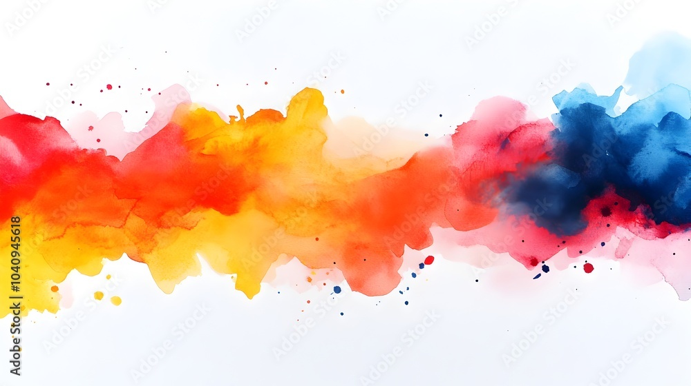 Poster explosive watercolor splashes in vivid colors disrupted and obstructed by sharp intersecting geometr