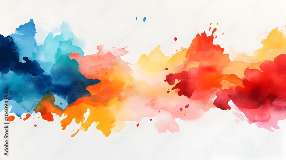 Poster striking abstract composition featuring vibrant watercolor splashes obstructed by sharp geometric sh