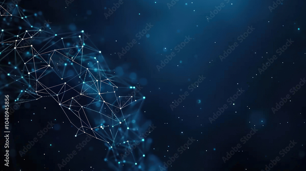 Poster digital network of points and sleek lines creates mesmerizing visual effect against deep blue backgr