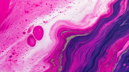 Abstract pink, purple, and gold marbled background with white and gold accents.