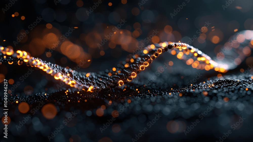 Poster glowing dna molecules unraveling with digital data create mesmerizing visual effect, showcasing intr