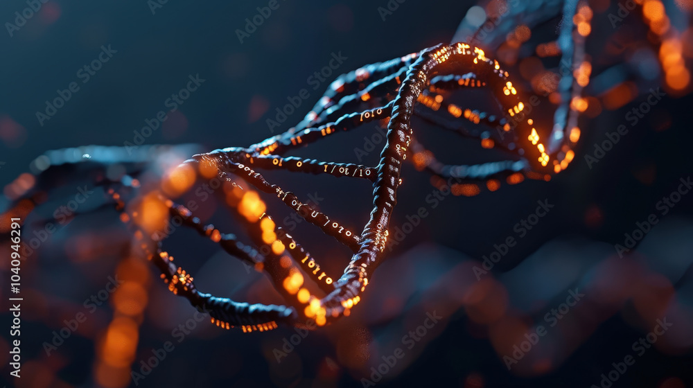 Poster digital dna molecules unraveling with glowing data streams create captivating visual of genetic info