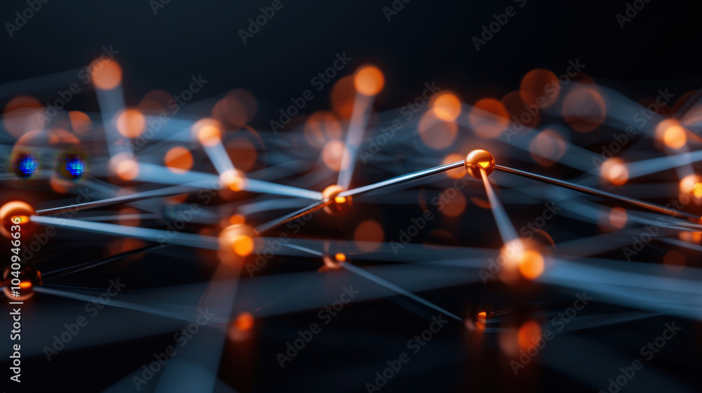 Poster glowing network of nodes and sharp lines creating dynamic visual representation of interconnected el