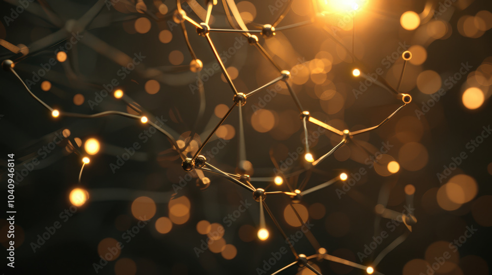 Poster glowing nodes and lines create modern technological network, showcasing intricate connections and vi